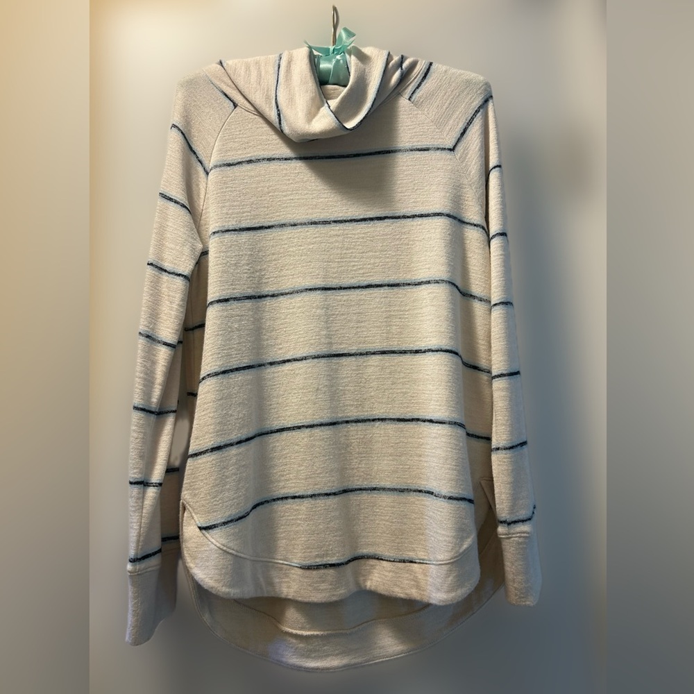 Market & Spruce Cream and Blue Striped Cowl Neck Sweater Like New size Small